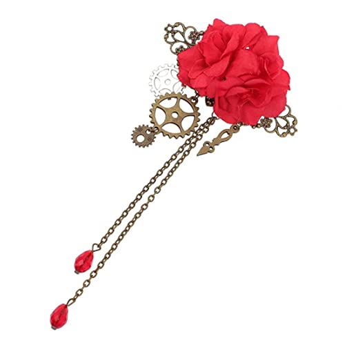 SMELEYOU Steampunk Haarklammern mit Quasten Kette Rose Blume Haare Clip Vintage Halloween Kopfschmuck Goth Gothic Hair Accessoires für Frauen Mädchen Halloween Kostüm Dekorationen Schwarz von SMELEYOU