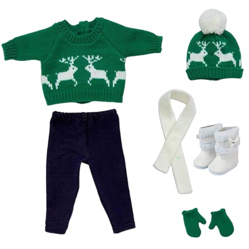 SMELEYOU Weihnachten 18 Zoll Puppenkleidung und Accessoires beinhaltet Pullover Hosenhuthandschuhe Schuhe und Schals für 18 Zoll Puppenmädchen Outfit Geschenke für Weihnachten, grüne Pullover von SMELEYOU