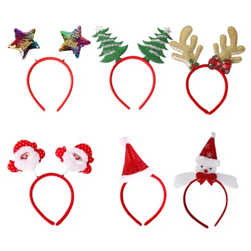 SMELEYOU Weihnachten Kopfschmuck 6pcs Weihnachts Haarreif Weihnachten Snowman Santa Hut Toppers Rentier Antler Stirnband niedliche Weihnachtsproquen Haarreif Weihnachten Reh Kostüm Damen von SMELEYOU