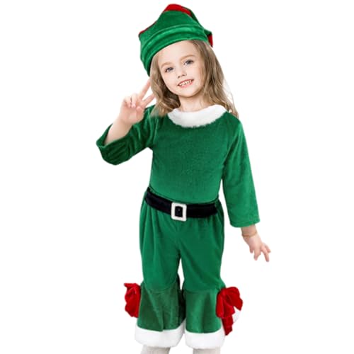 SMELEYOU Weihnachts Outfit für Baby Girls 3PCS/Set Santa Claus Kostüm mit Langarm Flare Hosen und Hut Weihnachtsfit Weihnachten Elf Kostüm für Weihnacht Cosplay Kostüm für: Höhe 31,5 Zoll von SMELEYOU