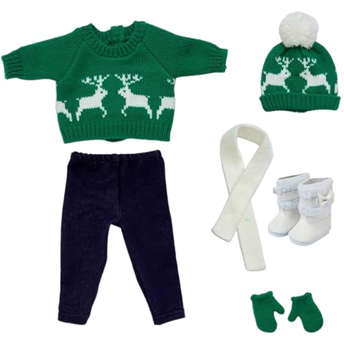 SMELEYOU Weihnachtspuppenkleidung 18 Zoll Weihnachtspuppen Accessoires Beinhaltet Pullover -Hosen Hats Handschuhe Schuhe und Schals für 18 -Zoll -Puppenmädchen -Outfit für Mädchen grüne von SMELEYOU