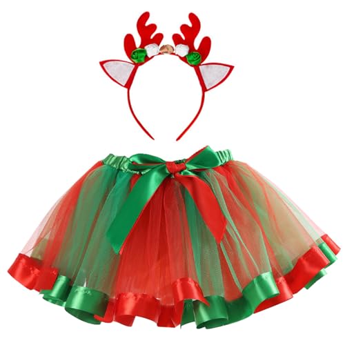 SMELEYOU Weihnachtstanzkostüm für Mädchen 2pcs/Set Weihnachtsrock mit Rentierstadband Girl Weihnachts Outfit für Weihnachtskleid L Weihnachtskostüm von SMELEYOU