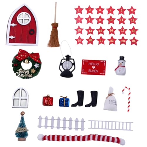 SMELEYOU Wichteltür Set 15pcs Weihnachtswichtel Set Miniatur Wichtel Weihnachten Tragbarer Wichtel Set Weihnachten Adventskalender Puppenhaus Weihnachtsbaum Ornamente Weihnachtliche Wichteltüren von SMELEYOU