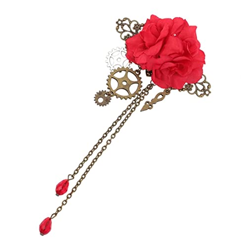 SMELEYOU Steampunk -Haarklammern mit Quasten Kette Rose Blume Haar Clip Vintage Halloween Kopfschmuck Goth Gothic für Frauen Mädchen Schwarz von SMELEYOU