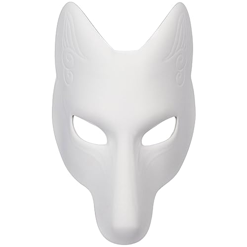 Therian Mask Halloween Fox Masken Zum Bemalen Kinder Leder Halloween Fox Kostüm DIY WeißE Maske Japanische Kabuki Kitsune Halloween Masken für Maskerade Kostüm Requisite Halloween Party Dekorationen von SMELEYOU