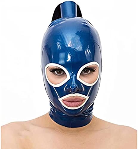 SMGZC Blau Latex Maske mit Perücke,Latex Kopfmaske Gummi Kopfhaube Bondage Latex Masken BDSM-maske Für Cosplay Party Halloween (XS) von SMGZC
