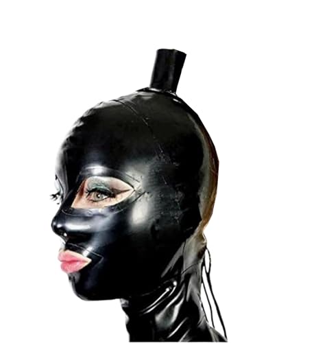 SMGZC Schwarz Latex Maske mit Haare Loch,Latex Kopfmaske Gummi Kopfhaube Bondage Latex Masken BDSM-maske Für Cosplay Party Halloween (M) von SMGZC