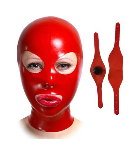 SMGZC Latex Maske Latex Kopfmaske mit Mundknebel,Augenmaske,Gummi Haube Maskieren Cosplay Latex Masken Kopfhaube (2XL,rot) von SMGZC