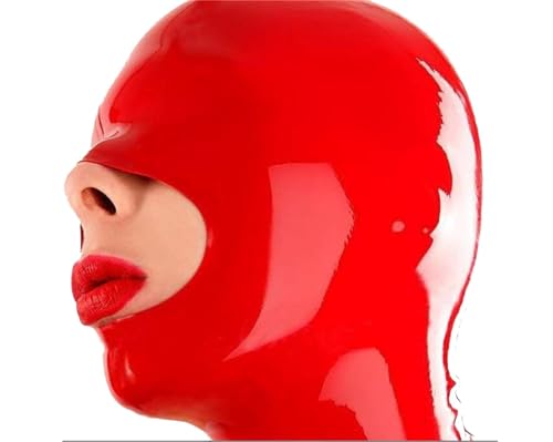 SMGZC Latex Maske exponiert Nase Mund Latex Kopfmaske Gummi Maskieren Bondage Latex Masken Kopfhaube Für Cosplay Party (rot,M) von SMGZC