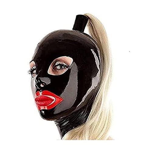SMGZC Latex Maske mit Perücke,Latex Kopfmaske Gummi Kopfhaube Bondage Latex Masken BDSM-maske Für Cosplay Party Halloween (Schwarz,XS) von SMGZC