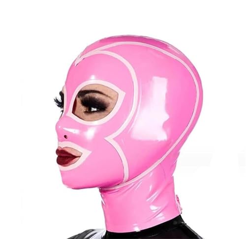 SMGZC Rosa Latex Maske,exponiert Augen Mund Latex Kopfmaske Gummi Kopfhaube Bondage Latex Masken BDSM-maske Für Cosplay Party Halloween (L) von SMGZC
