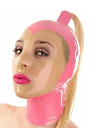 SMGZC Rosa Latex-Maske mit Perücke,Latex Kopfmaske Gummi Haube Maskieren Latex Masken Kopfhaube Für Cosplay Party (XL) von SMGZC
