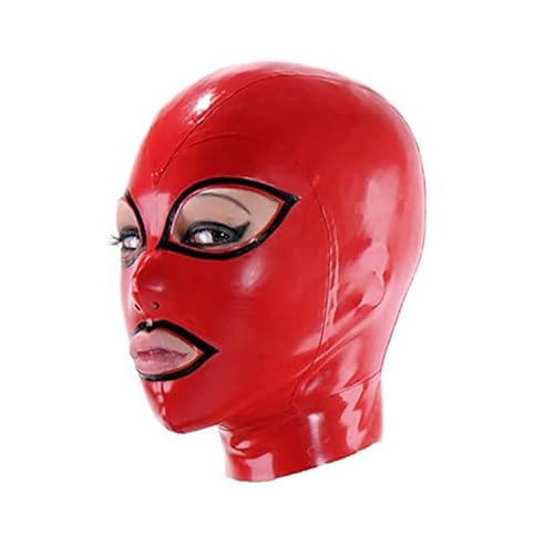 SMGZC Rot Latex Maske,exponiert Augen und Mund Latex Kopfmaske Gummi Kopfhaube Bondage Latex Masken BDSM-maske Für Cosplay Party Halloween (L) von SMGZC