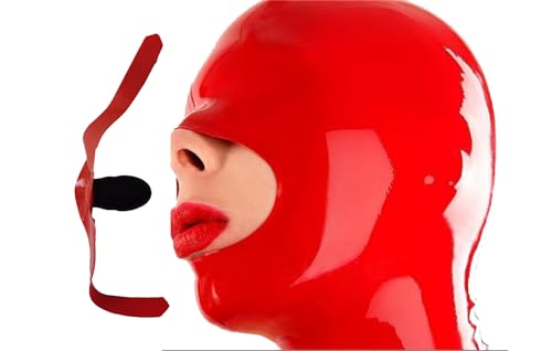 SMGZC Rot Latex Maske mit Mundknebel,Latex Kopfmaske Gummi Kopfhaube Bondage Latex Masken BDSM-maske Für Cosplay Party Halloween (S) von SMGZC