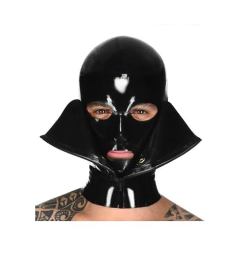 SMGZC Schwarz Latex Maske,Große Ohren Latex Kopfmaske Gummi Kopfhaube Bondage Latex Masken BDSM-maske Für Cosplay Party Halloween (M) von SMGZC