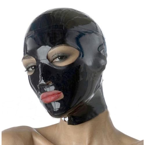 SMGZC Schwarz Latex Maske,exponiert Augen und Mund Latex Kopfmaske Gummi Kopfhaube Bondage Latex Masken BDSM-maske Für Cosplay Party Halloween (2XL) von SMGZC