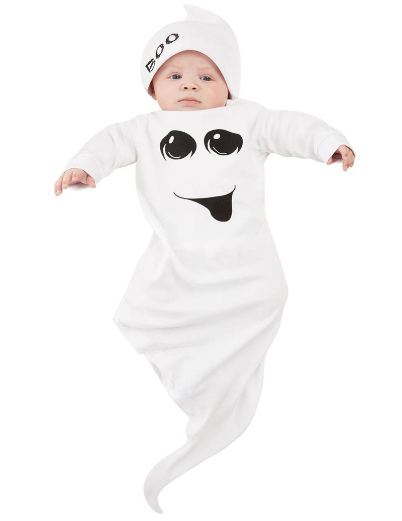 Babykostüm Gespenst Kinderkostüm Overall Halloween weiß-schwarz von SMIFFY'S