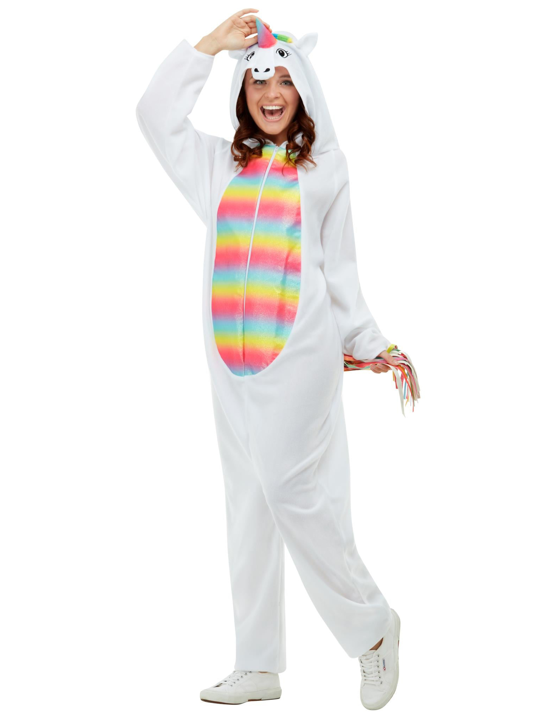 Einhorn-Kostüm für Erwachsene Onesie Faschingskostüm weiss-bunt Einhorn-Kostüm für Erwachsene Onesie Faschingskostüm weiss-bunt von SMIFFY'S