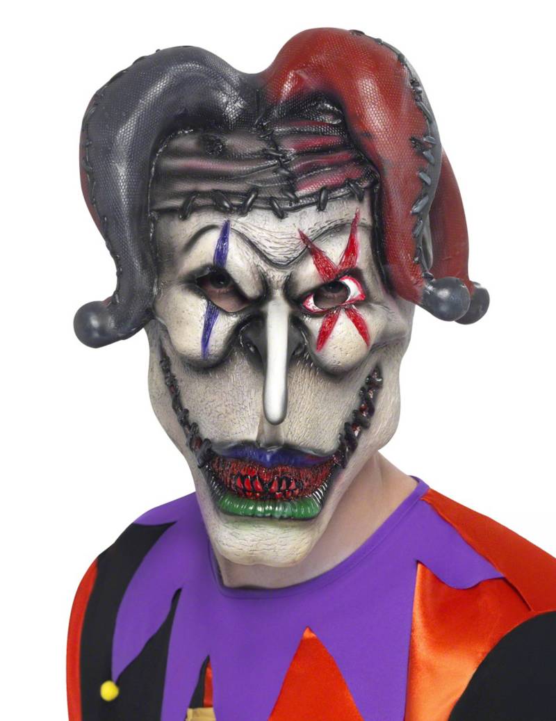 Horror Clown Harlekin Halloween Maske weiss-grau-rot von SMIFFY'S