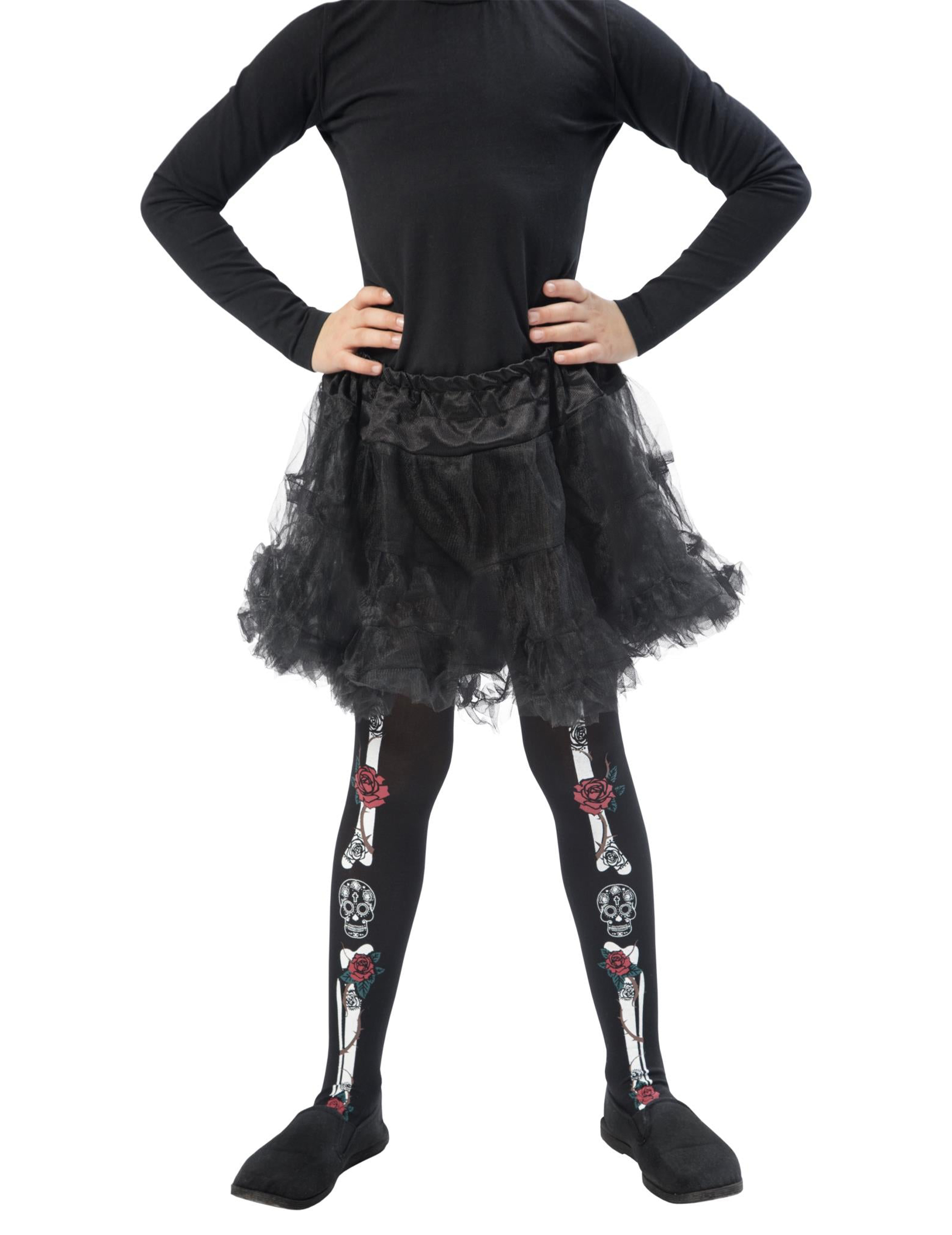 Kinder-Strumpfhose Tag der Toten mit Knochen und Rosen schwarz-weiss-rot Kinder-Strumpfhose Tag der Toten mit Knochen und Rosen schwarz-weiss-rot von SMIFFY'S