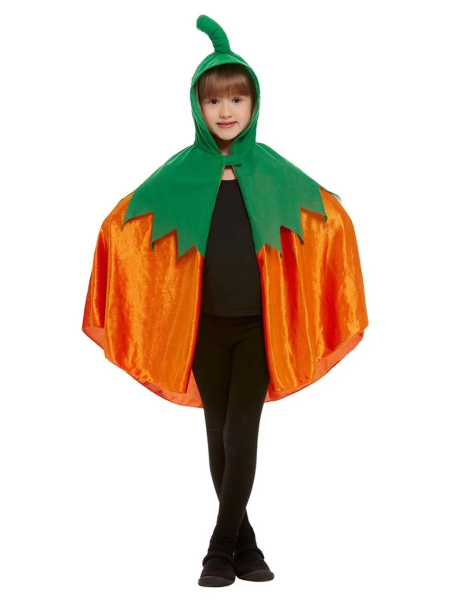 Niedlicher Kürbis-Umhang für Kinder Halloween-Cape orange-grün von SMIFFY'S