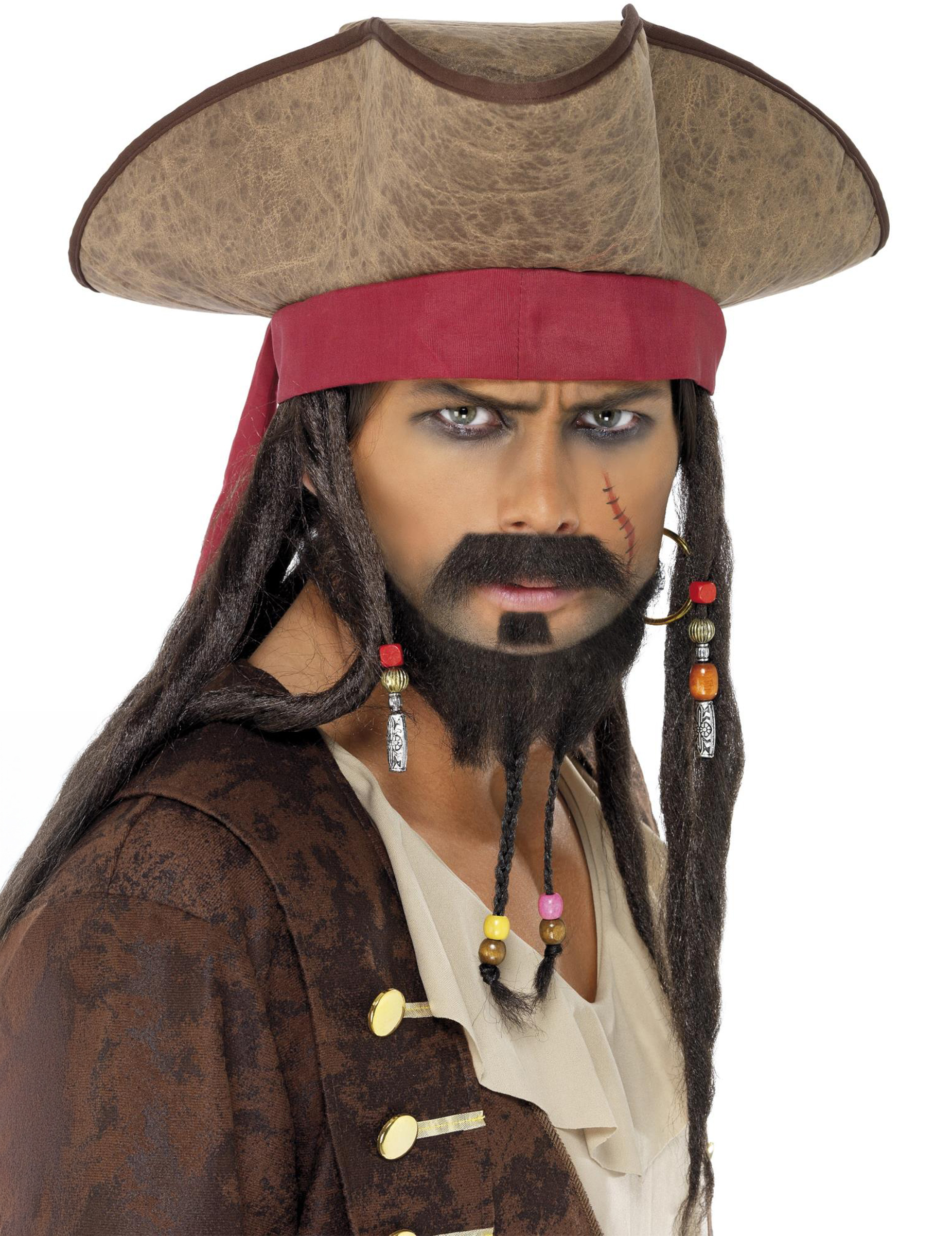 Piratenhut mit Dreadlocks und Kopfband braun-rot-schwarz Piratenhut mit Dreadlocks und Kopfband braun-rot-schwarz von SMIFFY'S