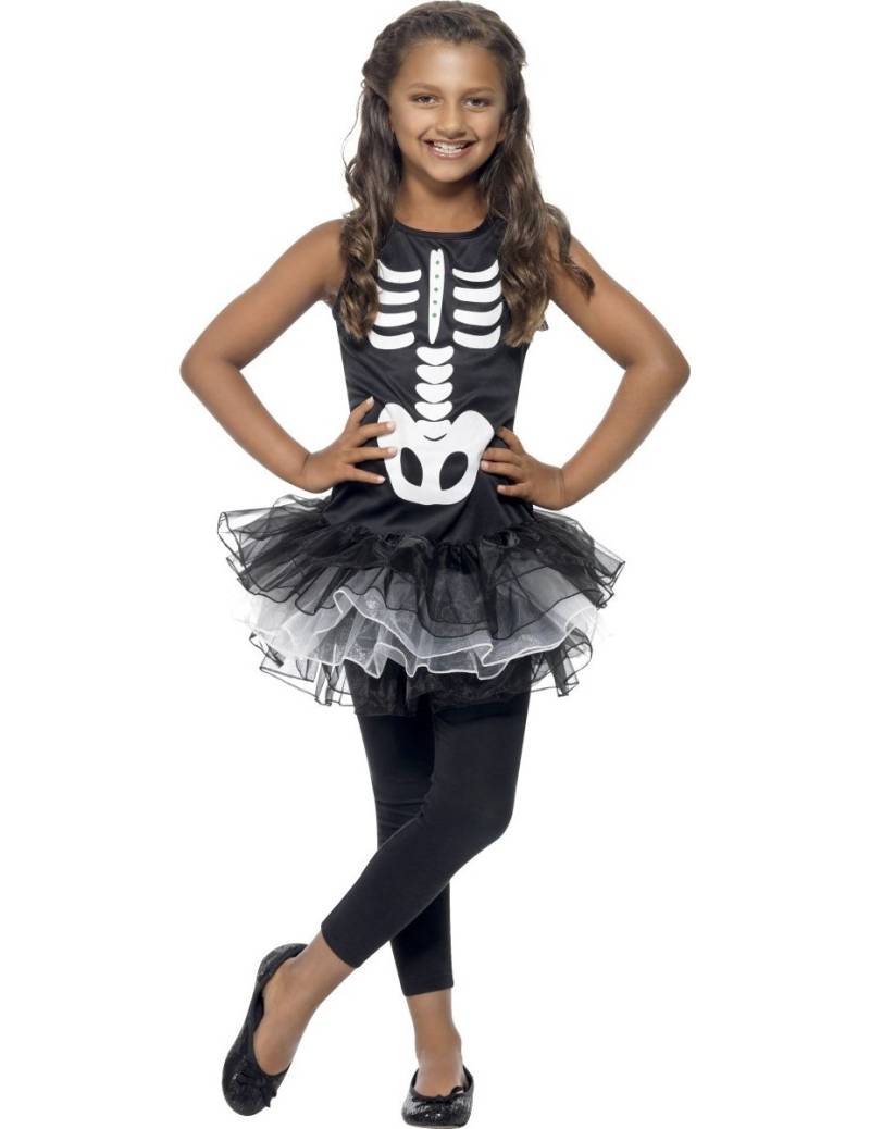 Skelett-Tutu Halloween Kinderkostüm schwarz-weiss von SMIFFY'S