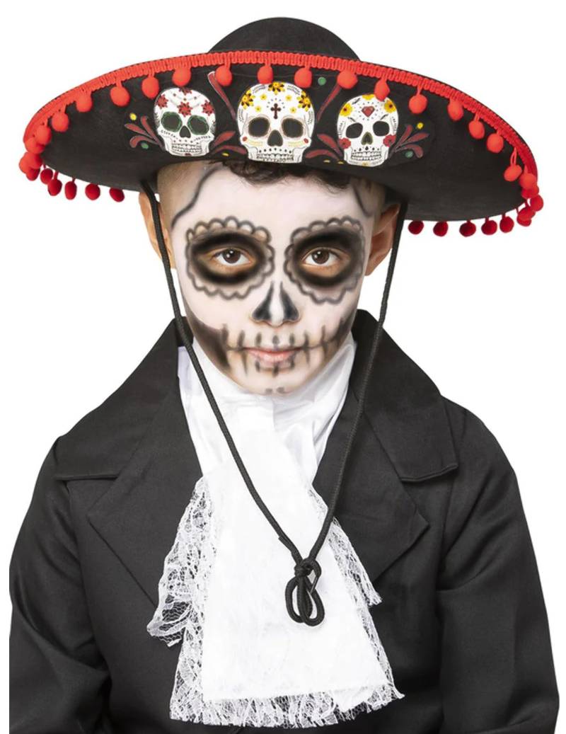 Sombrero für Kinder Dia de los muertos Kostümaccessoire schwarz-rot von SMIFFY'S