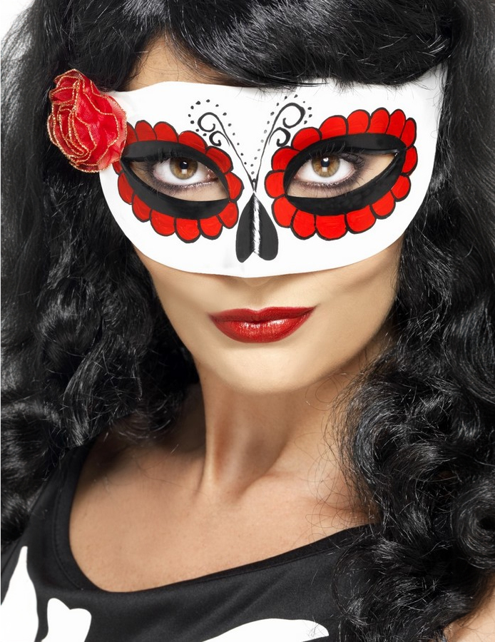 Sugar Skull Halloween Augenmaske weiss-rot von SMIFFY'S