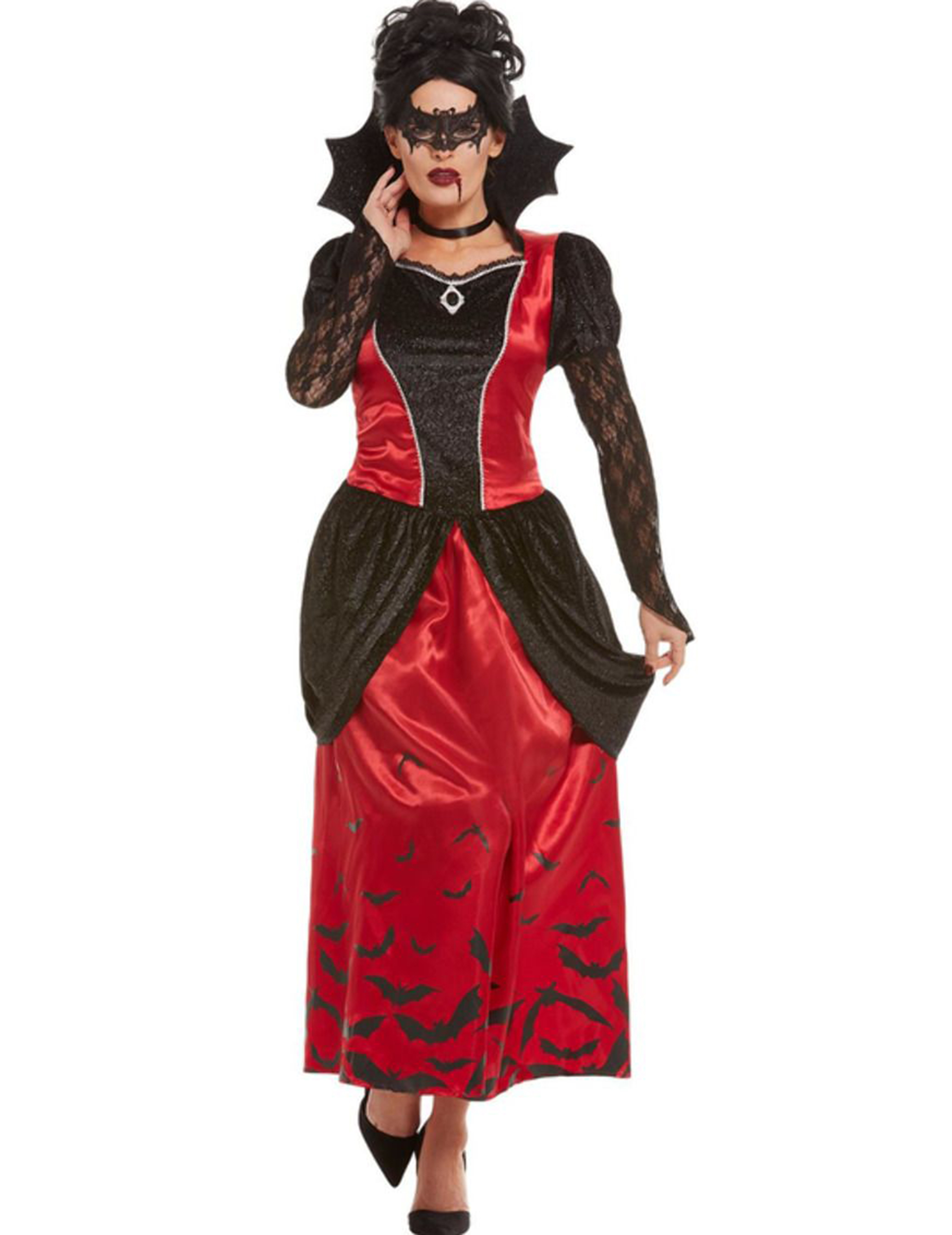 Vampir-Kostüm für Damen mit Maske Halloween-Kostüm schwarz-rot von SMIFFY'S