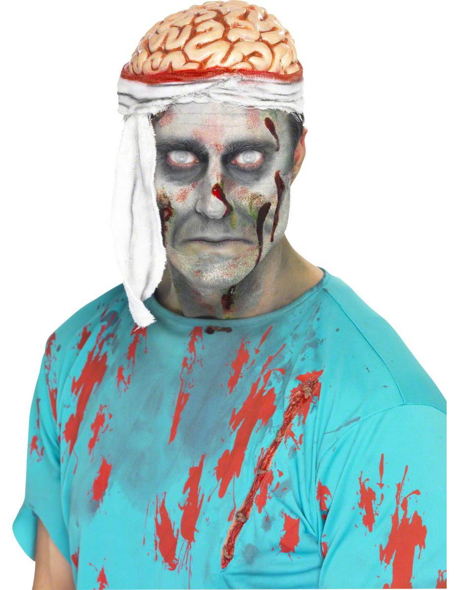 Zombie Gehirn Mütze Halloween Hut weiss-rot von SMIFFY'S