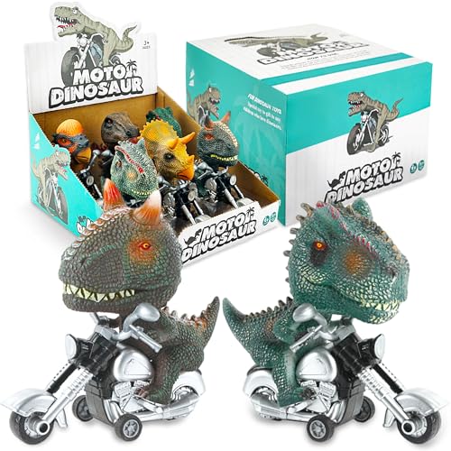 SMILESSKIDDO Dinosaurier-Autos – 6 Packungen reibungsbetriebene Autos für Kleinkinder, Mini-T-Rex und Triceratops-Spielzeug, Dino-Motorrad, Strumpffüller für Kinder, Jungen und Mädchen, Alter 3, 4, 5, von SMILESSKIDDO