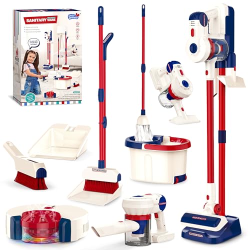 SMILESSKIDDO Reinigungsspielzeug-Set für Kinder, 12-teilig, Vakuum, das wirklich funktioniert, Besen und Mop, Reinigungsset für Kleinkinder, Montessori-Spielspielzeug, Geschenk für Jungen und Mädchen von SMILESSKIDDO