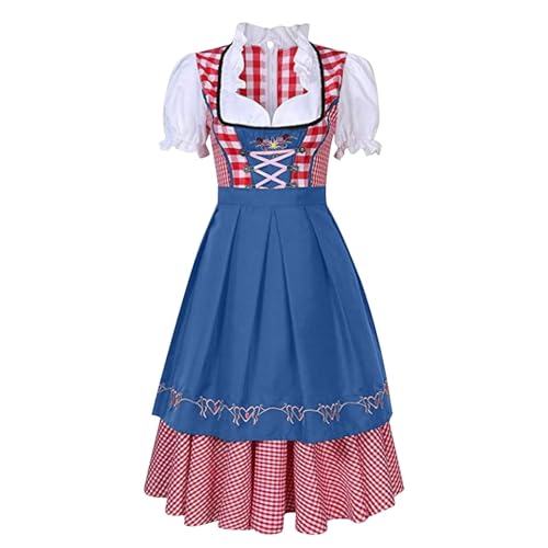 SMIMGO Oktoberfest-Bierfest-Kostüm, Mädchenkleid, Biermädchen, deutsches Dirndlkleid, Übergröße, karierte Schürze, Kostüm, Erwachsenenkostüm, Blau, Größe L von SMIMGO