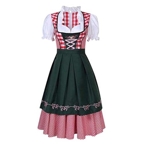 SMIMGO Oktoberfest-Bierfest-Kostüm, Mädchenkleid, Biermädchen, deutsches Dirndlkleid, Übergröße, karierte Schürze, Kostüm, Erwachsenenkostüm, Grün, Größe L von SMIMGO