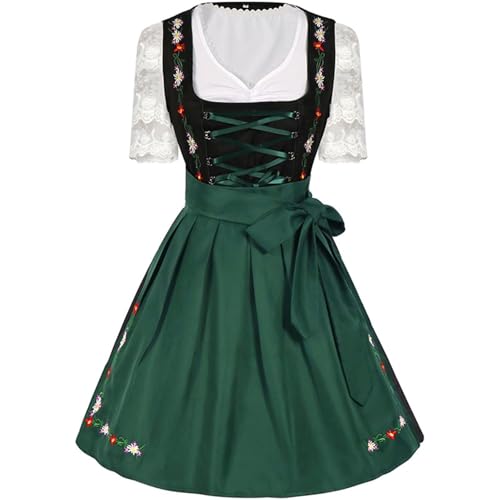 SMIMGO Oktoberfest-Bierfest-Kostüm, Mädchenkleid, Biermädchen, deutsches Dirndlkleid, Übergröße, karierte Schürze, Kostüm, Erwachsenenkostüm, Grün, Größe S von SMIMGO