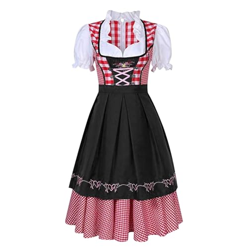 SMIMGO Oktoberfest-Bierfest-Kostüm, Mädchenkleid, Biermädchen, deutsches Dirndlkleid, Übergröße, karierte Schürze, Kostüm, Erwachsenenkostüm, Schwarz, Größe L von SMIMGO