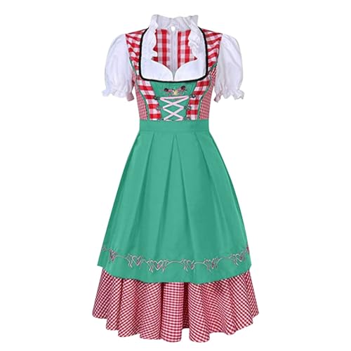 SMIMGO Oktoberfest-Bierfest-Kostüm, Mädchenkleid, Biermädchen, deutsches Dirndlkleid, Übergröße, karierte Schürze, Kostüm für Erwachsene, Hellgrün, Größe M von SMIMGO