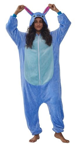 SMITHROAD Jumpsuit Tier Karton Fasching Halloween Kostüm Sleepsuit Cosplay Fleece-Overall Pyjama Schlafanzug Erwachsene Unisex Nachtwäsche blau-1, L von SMITHROAD