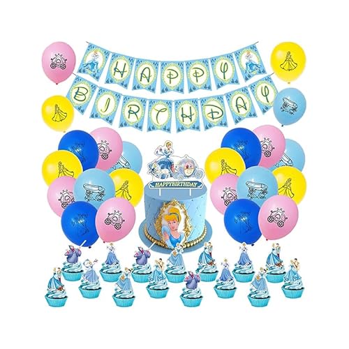 Geburtstag Cinderella Luftballons Dekorationen Alles Gute Zum Geburtstag Banner Kuchendeko Dekorationen für Aschenputtel Geburtstag Dekorationen von SMLHPARTY