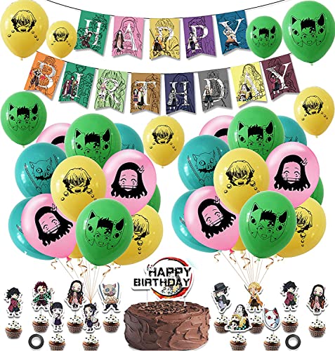 Geburtstag Dekoration Demon Slayer Luftballons Geburtstag Banner Demon Slayer Deko Kuchen Anime Party Set für Kindergeburtstag von SMLHPARTY