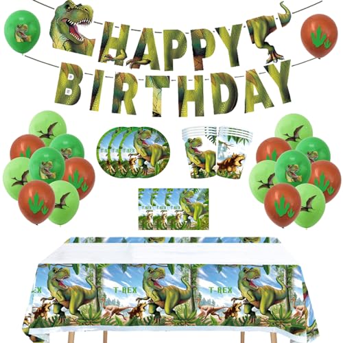 SMLHPARTY Geburtstagsdeko Dinosaur Deko Geburtstag Dino Luftballons Deko Girlande Geburtstag Dinosaurier Geburtstag Geschirr Party Geschirr Dino Geburtstag Partygeschirr von SMLHPARTY