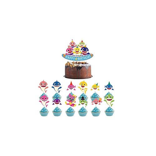 SMLHPARTY Geburtstag Baby Hai Kuchen Topper Geburtstag Baby Shark Tortendeko Geburtstag Baby Hai Tortendekoration Baby Shark Kuchenstecker Kindergeburtstag Baby Hai Kuchendekorationen von SMLHPARTY