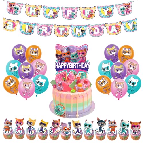 SMLHPARTY Superkitties Kindergeburtstag Deko - Super Kitties Geburtstag Deko mit Luftballons, Kuchen Topper und Girlande in Pastellfarben SMLHPARTY Superkitties Kindergeburtstag Deko - Super Kitties Geburtstag Deko mit Luftballons, Kuchen Topper und Girlande in Pastellfarben von SMLHPARTY