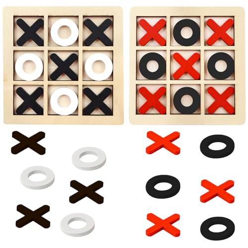 2 Sätze Tic Tac Toe,Tic Tac Toe Holz,X-O Blöcke Brettspiele,Lernspiele,Verbessern Die Fähigkeit zur Denkableitung,Geeignet für Familienfeiern und Feiern(Schwarz und Weiß,Rot und Schwarz) von SMTelegance