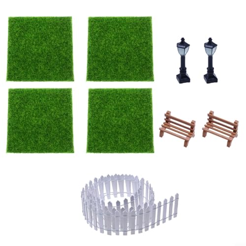 Miniatur-Gartenzubehör-Set, Kunstfasergras, Kunststoffmöbel, 9-teilig von SMZhomeone