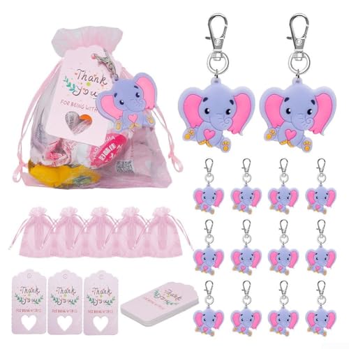 Niedliches PVC-Elefanten-Design mit einem kompletten Set von Gastgeschenken inklusive Geschenkanhängern (pink) von SMZhomeone