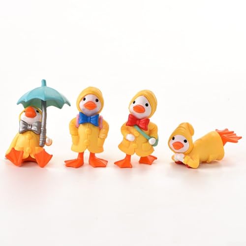 SMZhomeone Regenschirm-Regenmantel, Cartoon-Ente, Miniatur-Figur, Ornamente, Gartendekoration, Gelb, 4 Stück von SMZhomeone