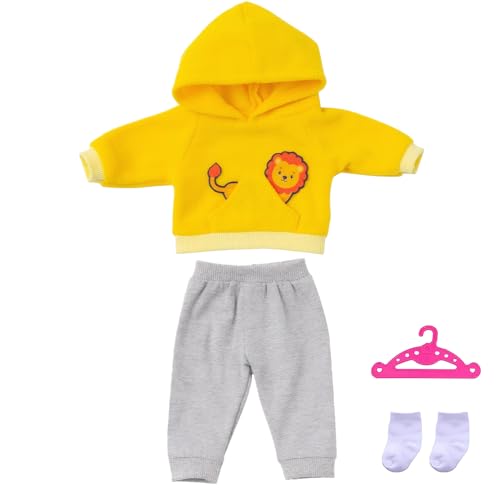 SNONESIY Puppenkleidung 43 cm - Jungen Set mit Kapuzensweatshirt, Grauer Hose, Socken und Kleiderständer - Gelb, Grau - Alltag - DOLL_CLOTHING von SNONESIY