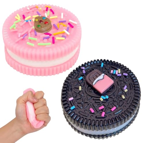 2 Stück Anti Stress Spielzeug Keks Ideales Schreibtischzubehör,Squishy Squeeze Toy Geeignet für Jung und Alt,Squish Stressabbau Spielzeug, Geburtstage ,Schwarz + Rosa von SNONESIY